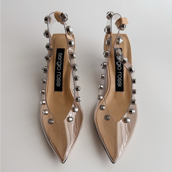 ✨New SERGIO ROSSI Crystal Clear PVC Transparent Slingback Kitten Pumps Size 36.5 - Picture 3 of 12